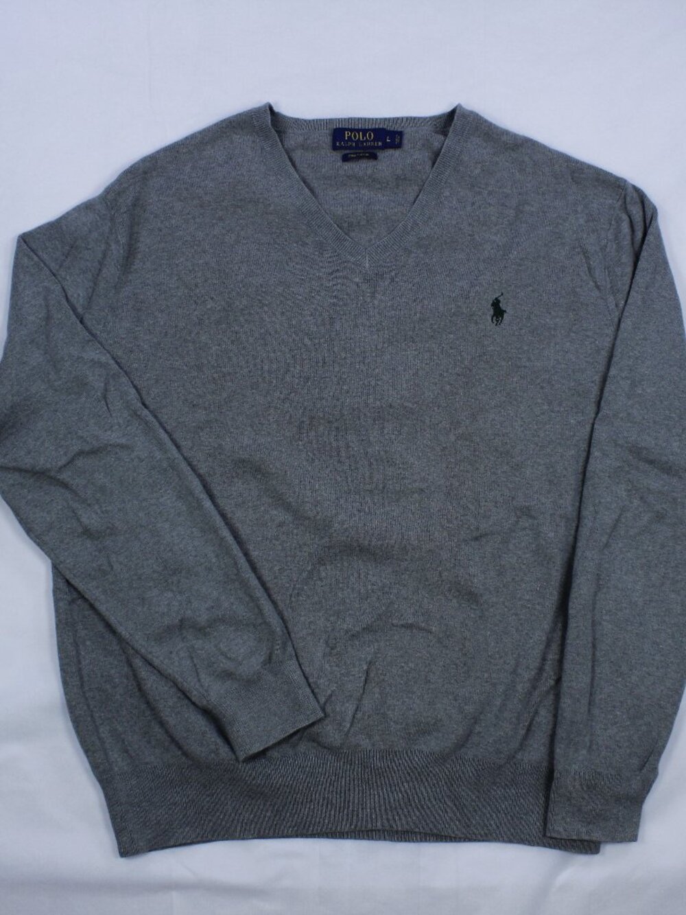Polo Ralph Lauren Green Heathered Sweater - V-Neck - 100% Pima Cotton - Size L